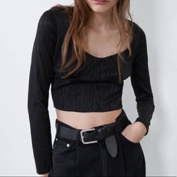 NWT Zara Satin Effect Crop Top long sleeves Size L - Picture 11 of 12